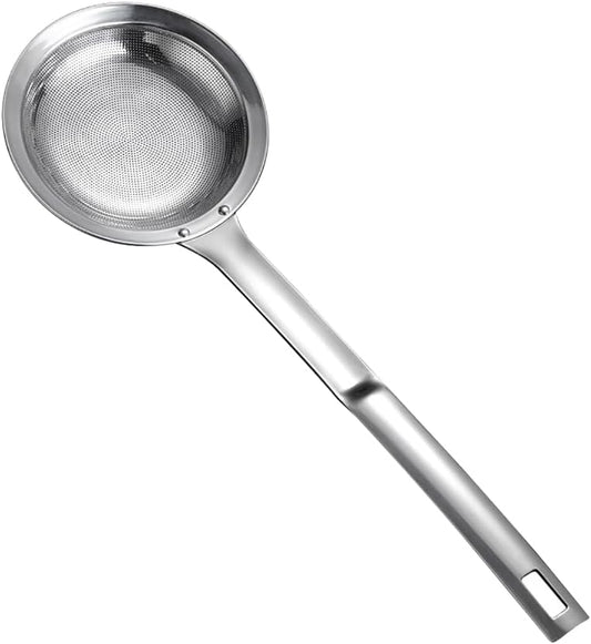 Stainless Steel Fine Mesh Colander Spoon Long Handle Mesh Sieve Strainer Grease Skimmer Spoon Food Oil Filter Strainers Metal Kitchen Strainer Sifter with Handle L