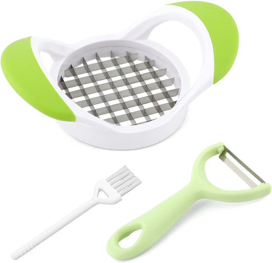 Stainless Steel French Fry Cutter, Multi-purpose Fast Vegetable Potato Slicer with Peeler and Cleaning Brush Potato Cutter for Potatoes Carrots Cucumbers(3pcs)