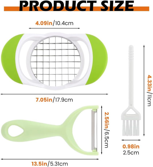 Stainless Steel French Fry Cutter, Multi-purpose Fast Vegetable Potato Slicer with Peeler and Cleaning Brush Potato Cutter for Potatoes Carrots Cucumbers(3pcs)