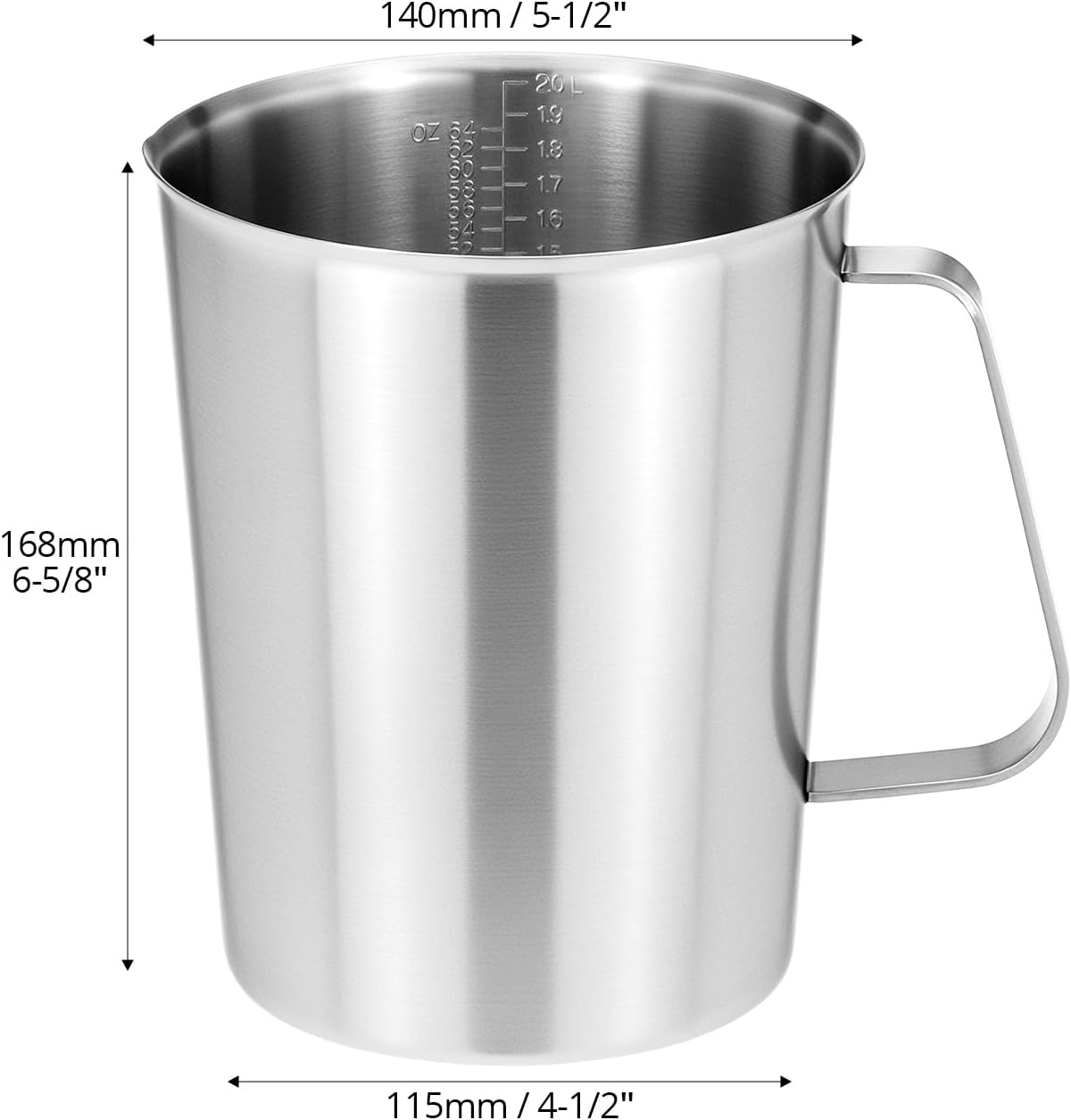 304 Stainless Steel Measuring Cup 64 OZ with OZ/ML Graduations, 8 Cup Kitchen Mixing Pitcher, Precision Engraved Markings, Container for Baking and Frothing, 2 Liter