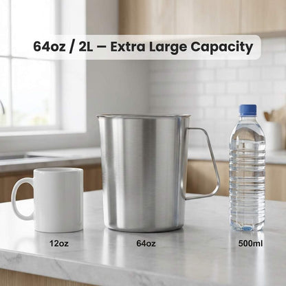 304 Stainless Steel Measuring Cup 64 OZ with OZ/ML Graduations, 8 Cup Kitchen Mixing Pitcher, Precision Engraved Markings, Container for Baking and Frothing, 2 Liter