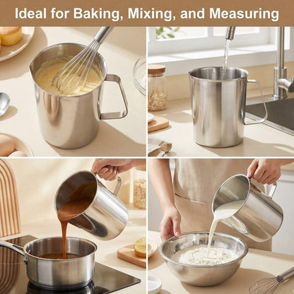 304 Stainless Steel Measuring Cup 64 OZ with OZ/ML Graduations, 8 Cup Kitchen Mixing Pitcher, Precision Engraved Markings, Container for Baking and Frothing, 2 Liter