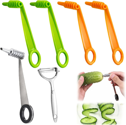 Potato Peeler, Stainless Steel Peeler, 6 Pcs Spiral Cutter Set, Spiral Cutter for Vegetable Preparation, Stainless Steel Vegetable Peeler with Plastic Spiralizers for Kitchen Tasks