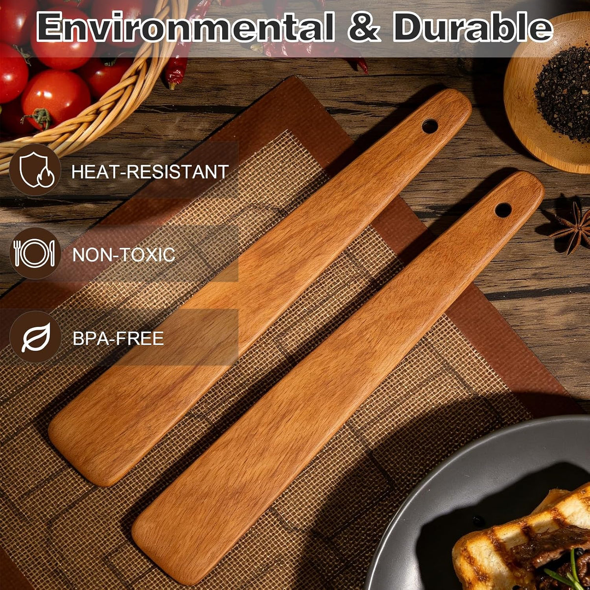2Pcs Skinny Spurtle for Sourdough Starter, Sour Dough Tool, Wooden Spurtles