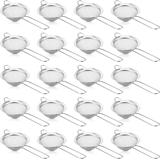 20packs Small Fine Mesh Strainer with Handle 3.3" Stainless Steel Tea Strainers Conical Hand Strainer for Kitchen Juice, Bar Cocktail, Cafe Tea, Coffee Drinks (Silver)