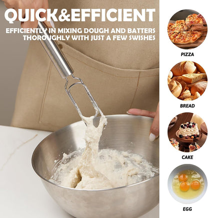 12" Sourdough Starter Stirrer -Narrow Stainless Steel Jar-Friendly Whisk - Heavy-Duty Danish Dough Mixer fits Weck, Mason & Tall Jars - Long Handle Stirring Tool for Thick Starters, Dishwasher Safe
