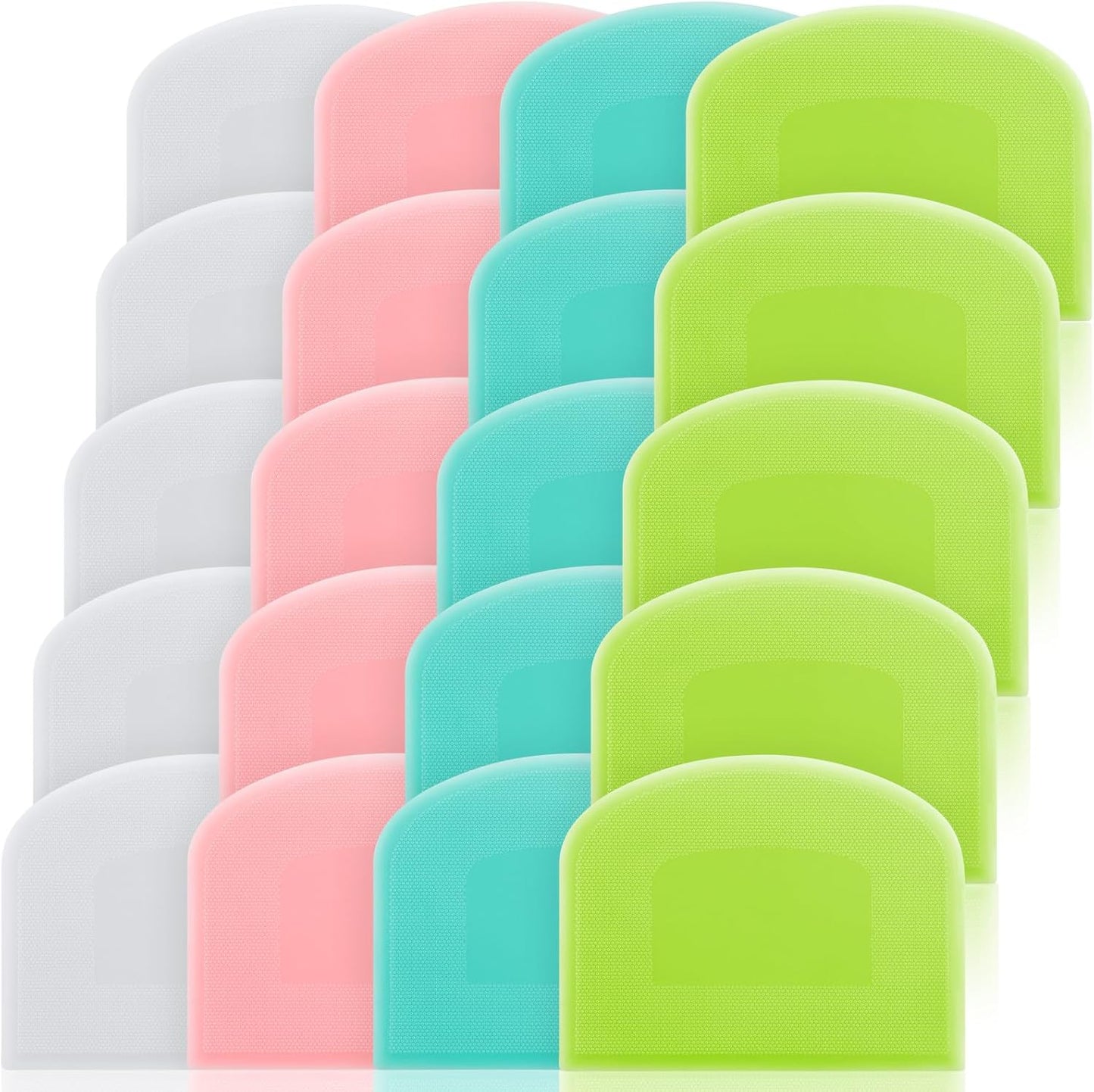 20 Pcs Plastic Dough Scrapers Set, Flexible Bowl Scraper for Baking Bread Pizza Cake Pastry, Dough Cutter Scraper Tool for Kitchen, 4 Colors (White Pink Green Blue), 4.69 x 3.7 Inch