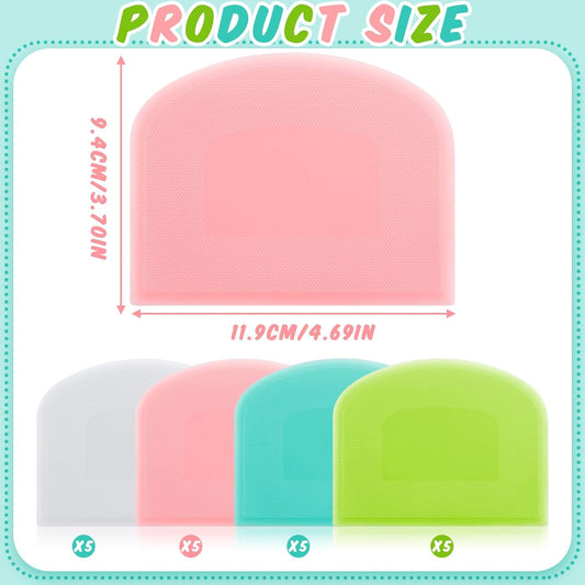 20 Pcs Plastic Dough Scrapers Set, Flexible Bowl Scraper for Baking Bread Pizza Cake Pastry, Dough Cutter Scraper Tool for Kitchen, 4 Colors (White Pink Green Blue), 4.69 x 3.7 Inch