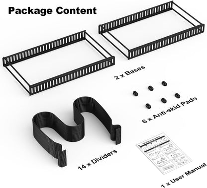 Pot and Pan Lid Organizer Holder Storage Rack, Black | 12"-23" Expandable, 14 Adjustable Dividers, Sturdy Metal Construction, Easy Assembly