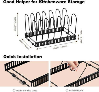 Pot and Pan Lid Organizer Holder Storage Rack, Black | 12"-23" Expandable, 14 Adjustable Dividers, Sturdy Metal Construction, Easy Assembly