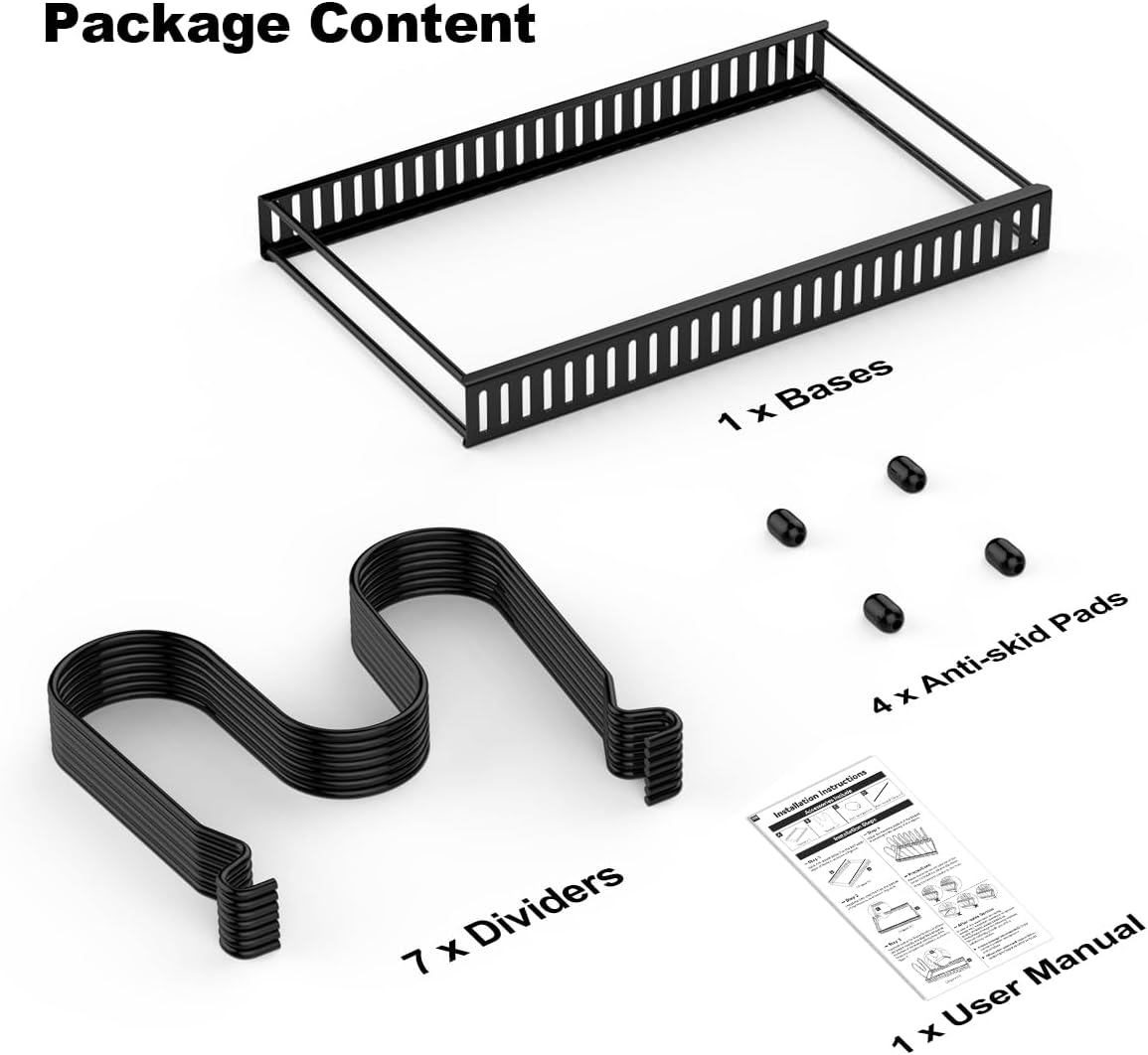 Pot and Pan Lid Organizer Holder Storage Rack, Black | 12"-23" Expandable, 14 Adjustable Dividers, Sturdy Metal Construction, Easy Assembly
