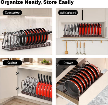Pot and Pan Lid Organizer Holder Storage Rack, Black | 12"-23" Expandable, 14 Adjustable Dividers, Sturdy Metal Construction, Easy Assembly