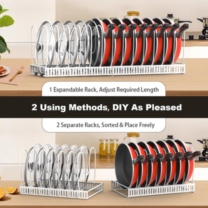 Pot and Pan Lid Organizer Holder Storage Rack, Black | 12"-23" Expandable, 14 Adjustable Dividers, Sturdy Metal Construction, Easy Assembly