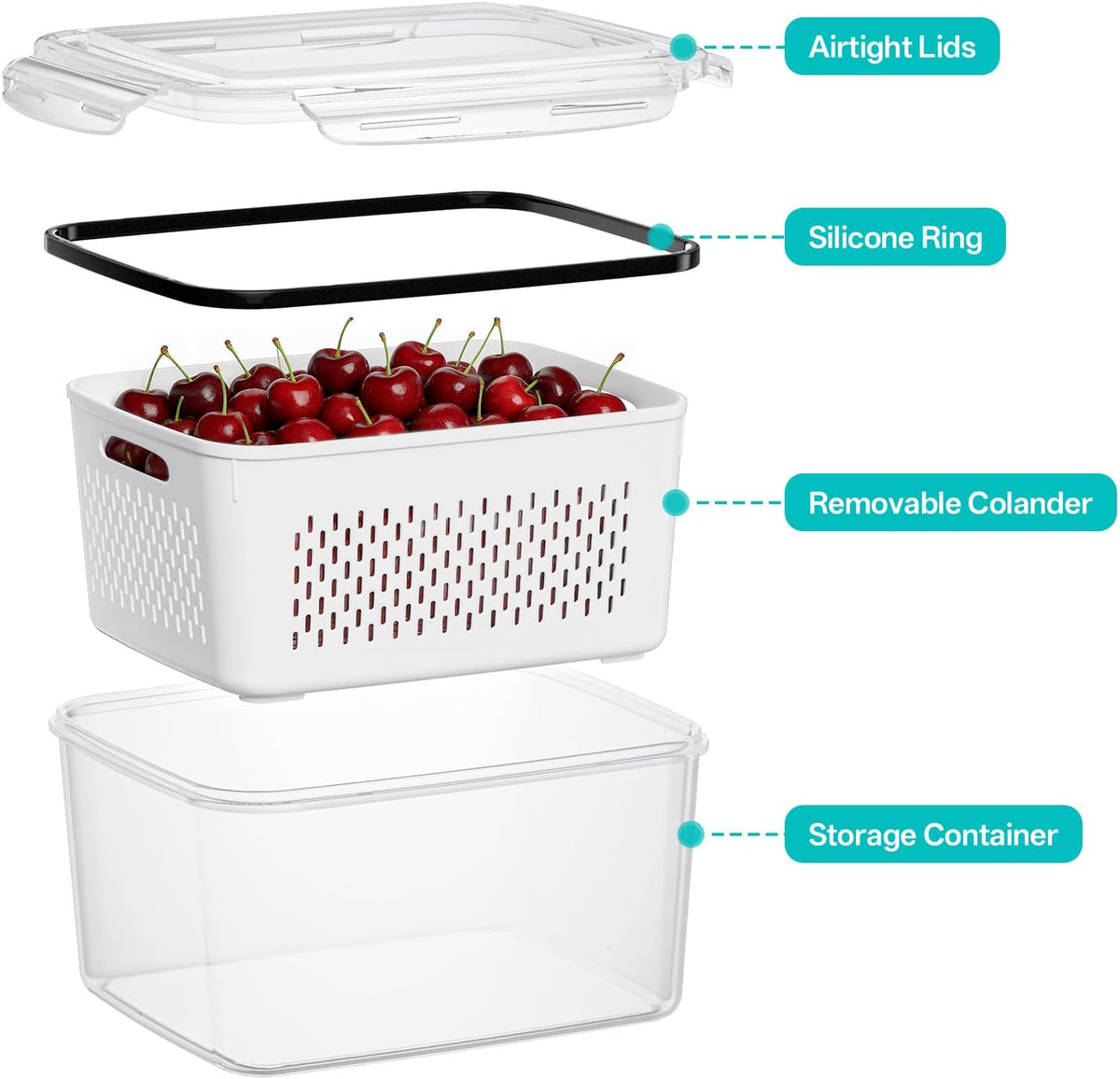 HOMETALL 8 Pack Fruit Storage Containers for Fridge with Strainer, BPA Free Fruit Cleaning Bowl Fridge Organizer, Plastic Fresh Keeper Set Refrigerator Organizer for Salad Berry Produce