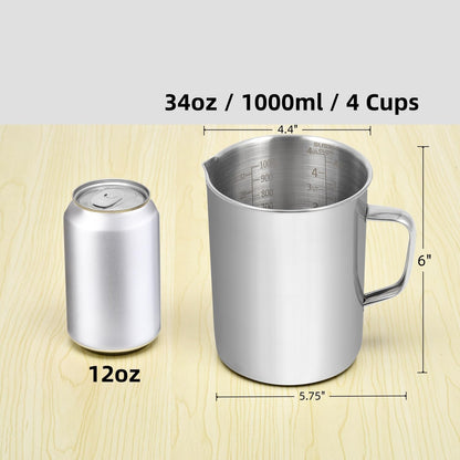 Stainless Steel Measuring Cup, Metal Measuring Cup with Handle, 20oz / 600ml / 2.4 Cups