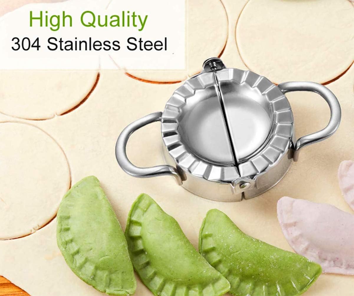 304 Stainless Steel Dumpling Maker, Dough Cutter | Empanada Press with Templates, For Pot Stickers, Ravioli, and More, Includes Dumpling Skin Cutter, Includes Press Pattern