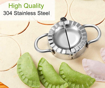 304 Stainless Steel Dumpling Maker, Dough Cutter | Empanada Press with Templates, For Pot Stickers, Ravioli, and More, Includes Dumpling Skin Cutter, Includes Press Pattern