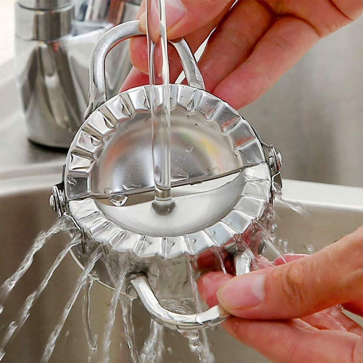 304 Stainless Steel Dumpling Maker, Dough Cutter | Empanada Press with Templates, For Pot Stickers, Ravioli, and More, Includes Dumpling Skin Cutter, Includes Press Pattern