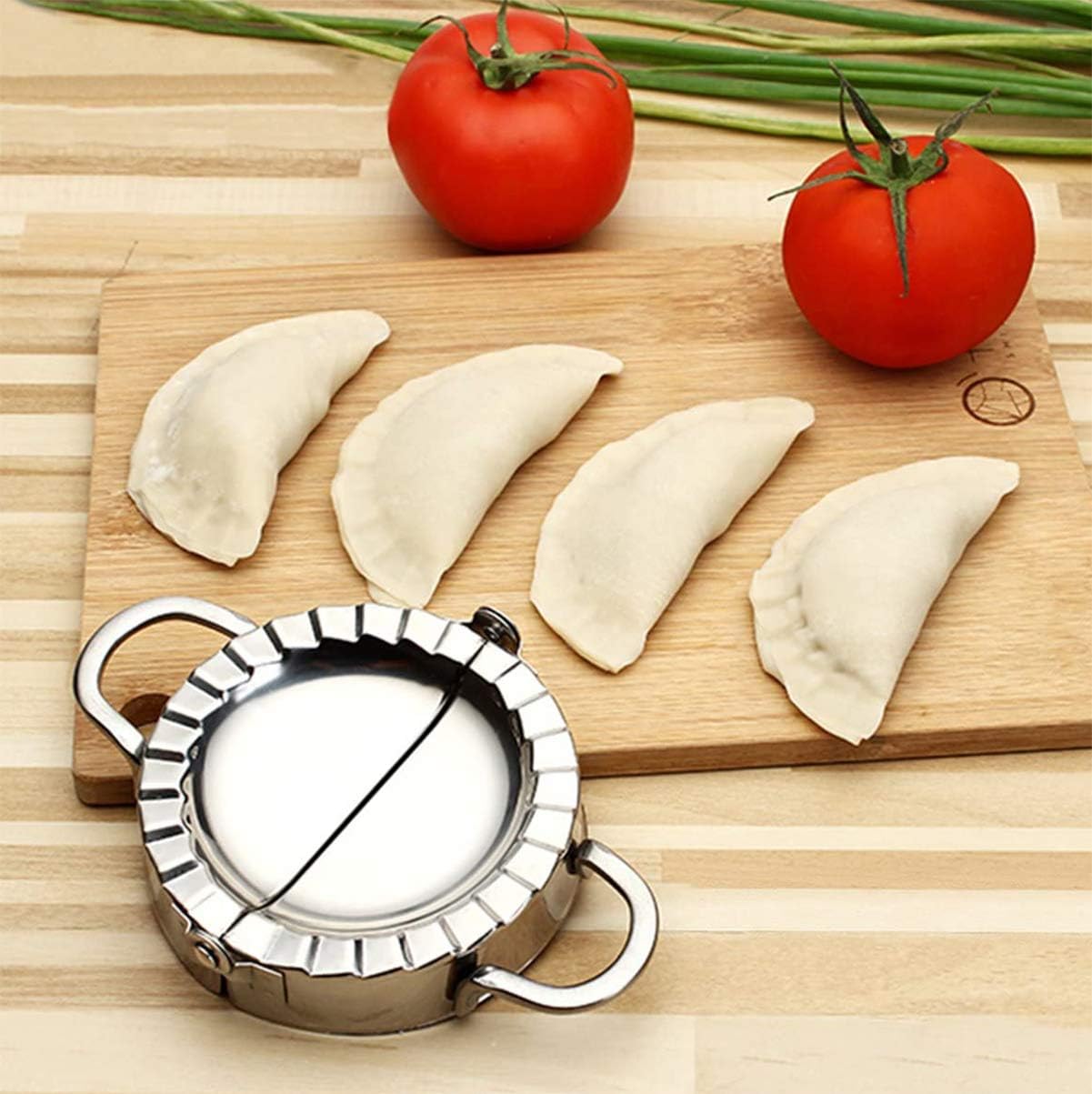 304 Stainless Steel Dumpling Maker, Dough Cutter | Empanada Press with Templates, For Pot Stickers, Ravioli, and More, Includes Dumpling Skin Cutter, Includes Press Pattern