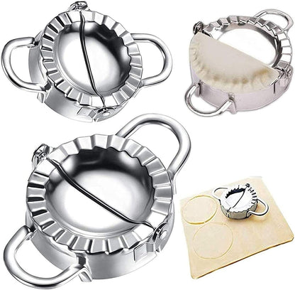 304 Stainless Steel Dumpling Maker, Dough Cutter | Empanada Press with Templates, For Pot Stickers, Ravioli, and More, Includes Dumpling Skin Cutter, Includes Press Pattern