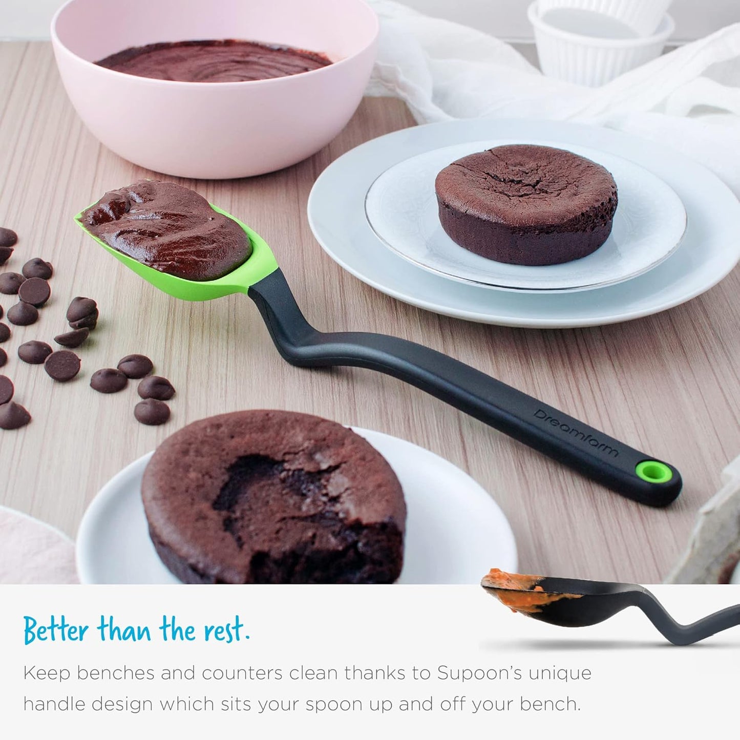 Supoon Non-Stick Sit-Up Silicone Scraping, Serving, Cooking Spoon Measures 5ml Tsp & 15ml Tbsp - 11" Red | Non-stick cookware safe, mess-free, sit up head with flat squeegee tip, heat-resistant, measures 5ml tsp and 15ml Tbsp, 11"