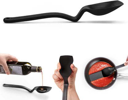 Supoon Non-Stick Sit-Up Silicone Scraping, Serving, Cooking Spoon Measures 5ml Tsp & 15ml Tbsp - 11" Red | Non-stick cookware safe, mess-free, sit up head with flat squeegee tip, heat-resistant, measures 5ml tsp and 15ml Tbsp, 11"