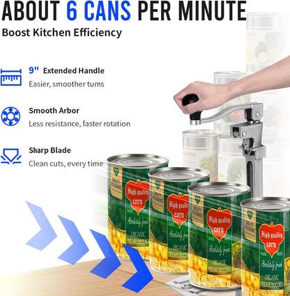 Commercial Can Opener Heavy Duty, 16" Stainless Steel Manual Table Can Opener for #10 Cans up to 10" Tall, Industrial Kitchen Tool with Cast Steel Base & Stainless Steel Blade