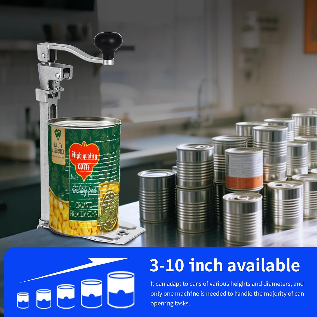 Commercial Can Opener Heavy Duty, 16" Stainless Steel Manual Table Can Opener for #10 Cans up to 10" Tall, Industrial Kitchen Tool with Cast Steel Base & Stainless Steel Blade