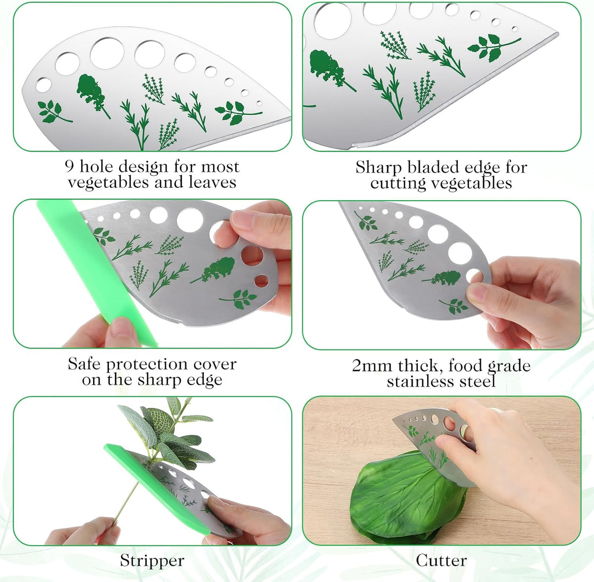 Xindojuz HerbStripper Tool, 9-Hole Stainless Steel HerbCutter Peeler Kitchen HerbsLeaf Stripping Tool, Multi-Purpose Kitchen Gadget for Kale, Collard Greens, Thyme, Rosemary and Basil Stripper