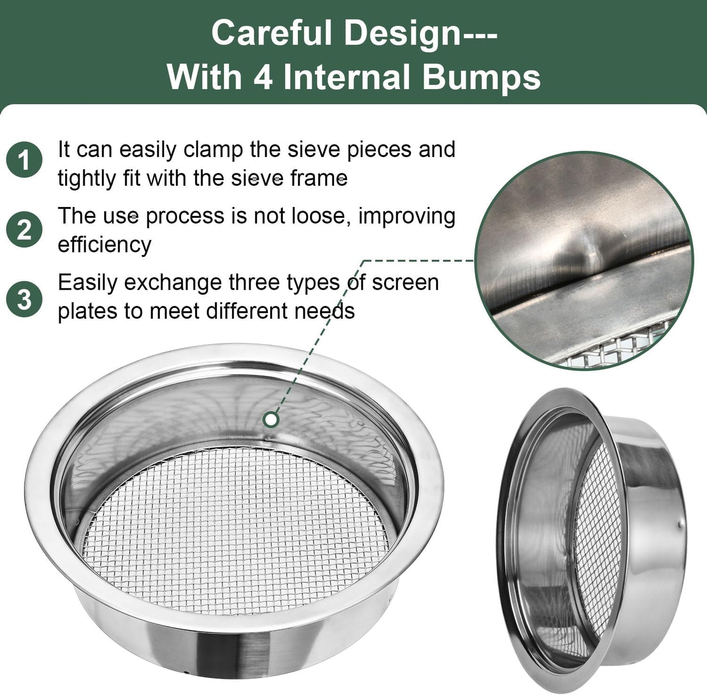 Soil Sieve Set Garden Soil Sifter Stainless Steel Mesh Sifter,Compost Sifter with 1,3,6,9,12mm Sieve Mesh and Bonsai Soil Scoop