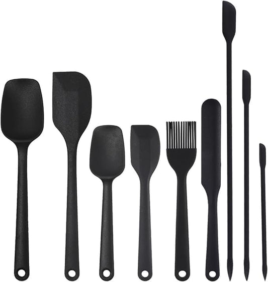 9Pcs Silicone Spatula Set,Flexible Small Spatula Tools for Baking, Mixing, Cooking, Frying, Kitchen Use.Jar Spatulas for Scraping,BPA free,cookware safe (Black)