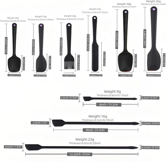 9Pcs Silicone Spatula Set,Flexible Small Spatula Tools for Baking, Mixing, Cooking, Frying, Kitchen Use.Jar Spatulas for Scraping,BPA free,cookware safe (Black)