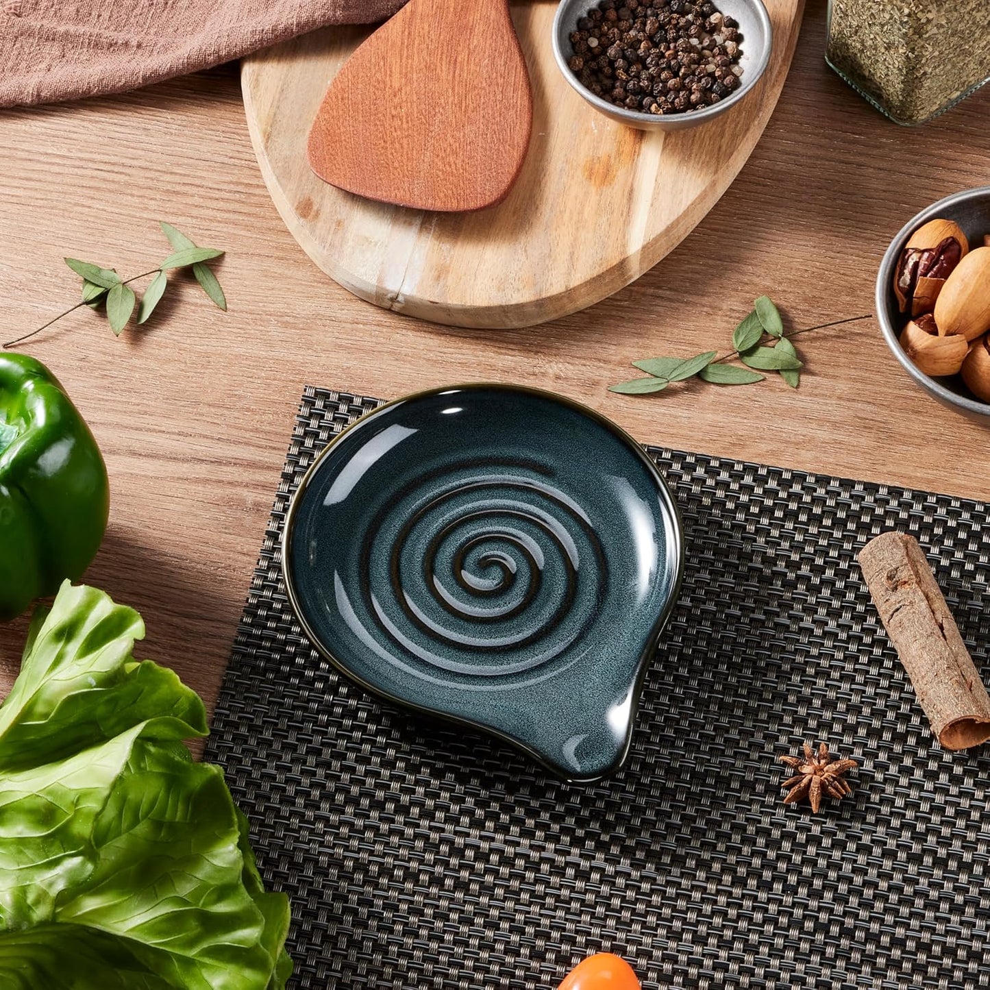 Spoon Rest for Stove Top, 5.1" Ceramic Coffee Spoon Holder, Ink Blue