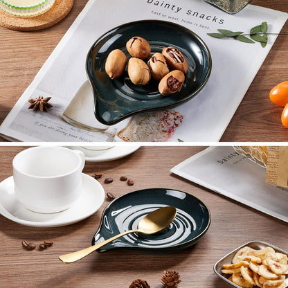 Spoon Rest for Stove Top, 5.1" Ceramic Coffee Spoon Holder, Ink Blue