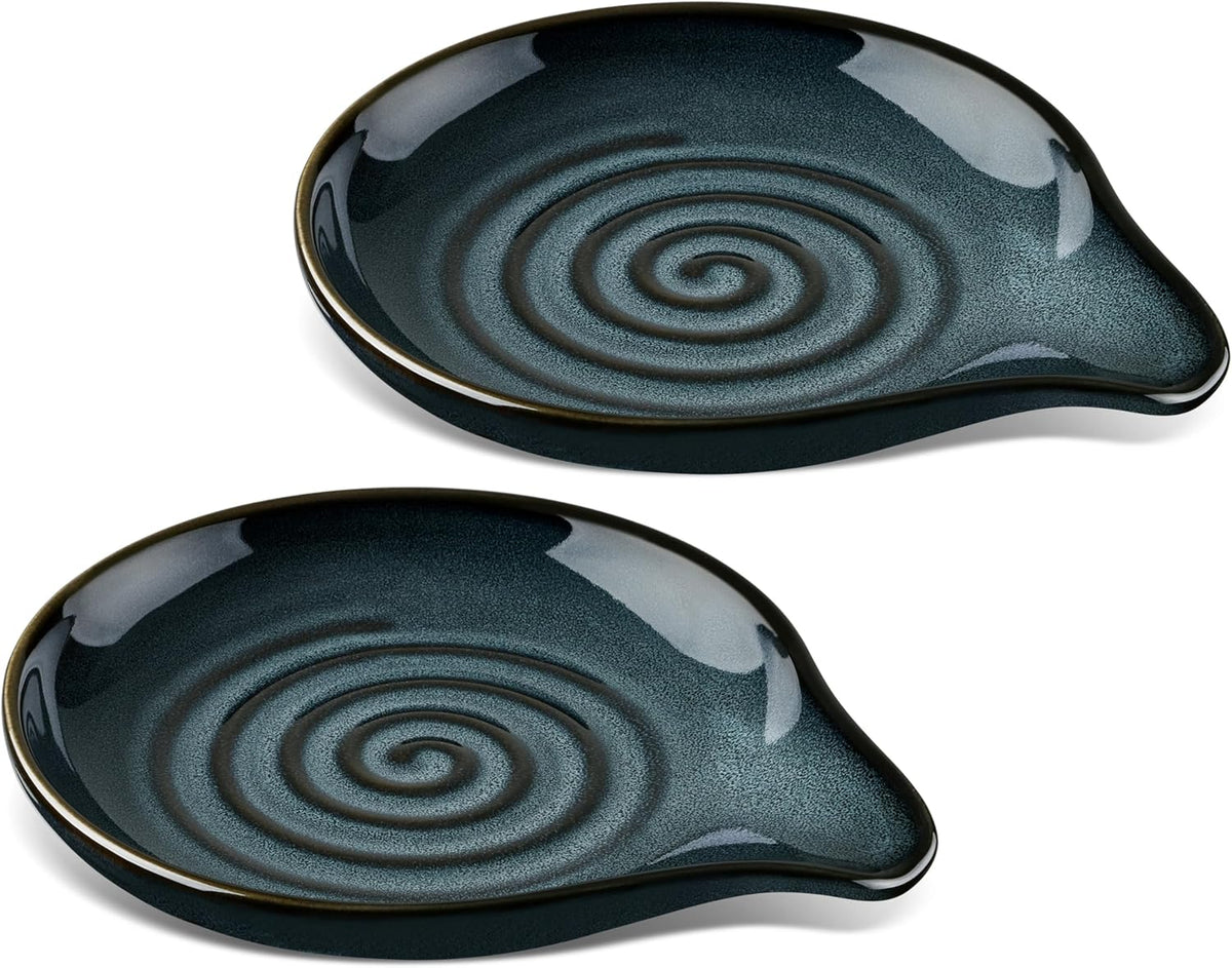 Spoon Rest for Stove Top, 5.1" Ceramic Coffee Spoon Holder, Ink Blue