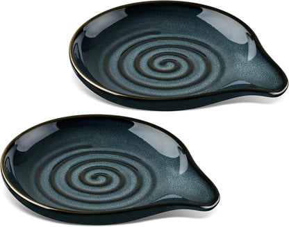 Spoon Rest for Stove Top, 5.1" Ceramic Coffee Spoon Holder, Ink Blue