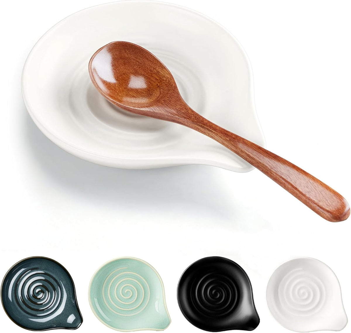 Spoon Rest for Stove Top, 5.1" Ceramic Coffee Spoon Holder, Ink Blue
