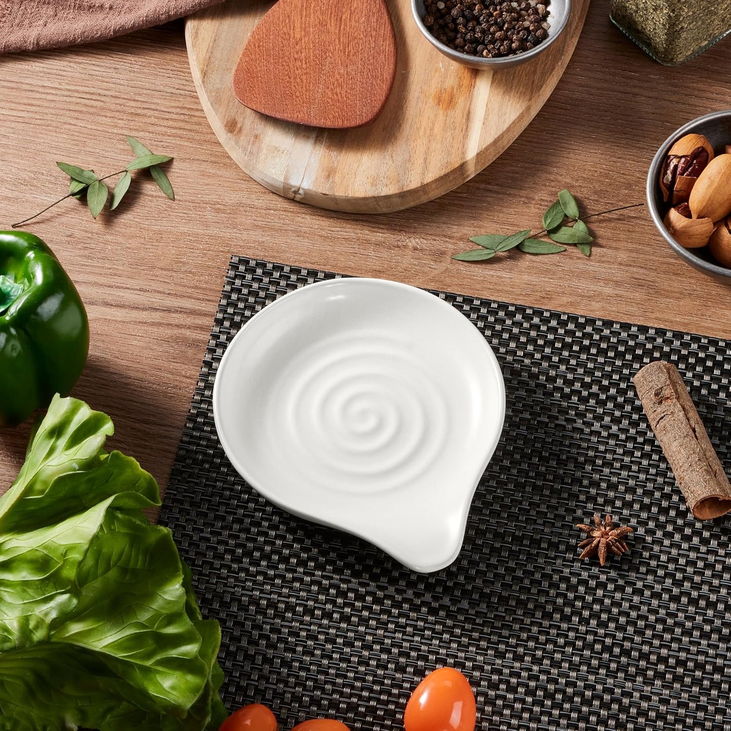 Spoon Rest for Stove Top, 5.1" Ceramic Coffee Spoon Holder, Ink Blue