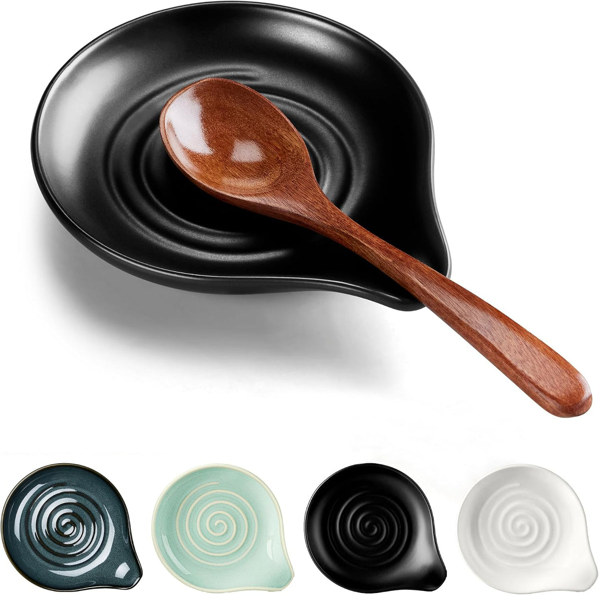 Spoon Rest for Stove Top, 5.1" Ceramic Coffee Spoon Holder, Ink Blue