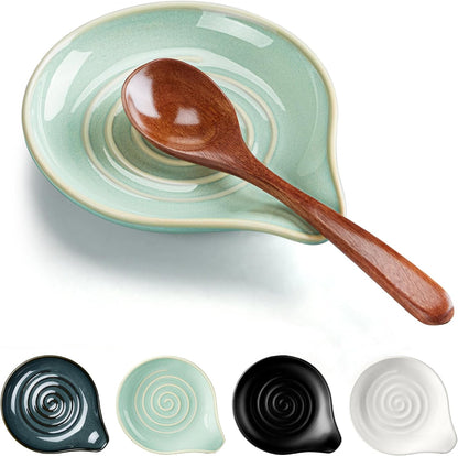 Spoon Rest for Stove Top, 5.1" Ceramic Coffee Spoon Holder, Ink Blue