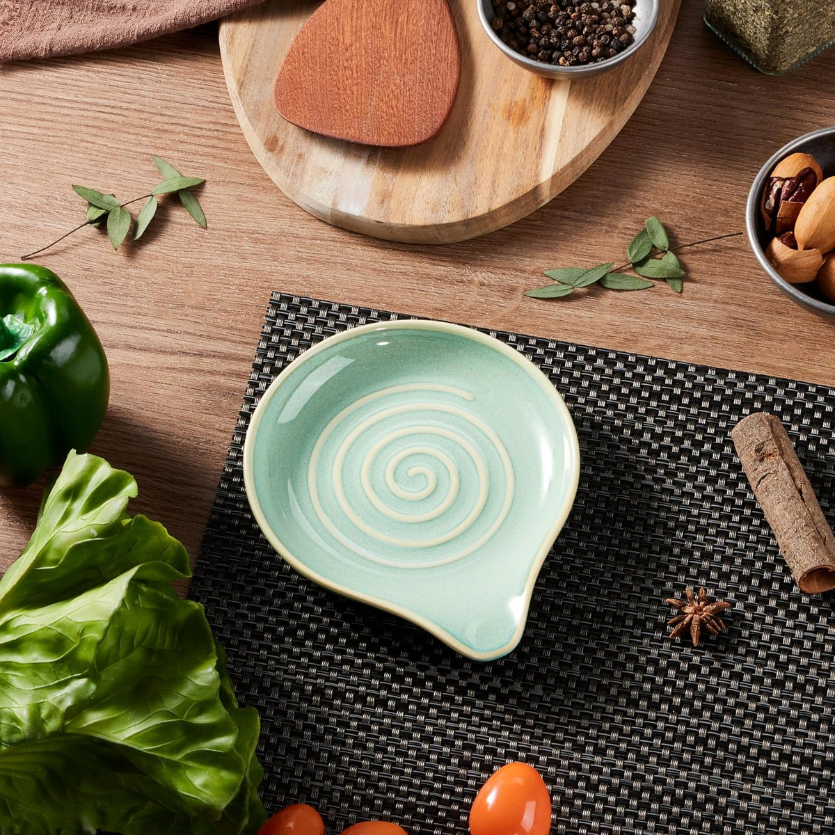 Spoon Rest for Stove Top, 5.1" Ceramic Coffee Spoon Holder, Ink Blue