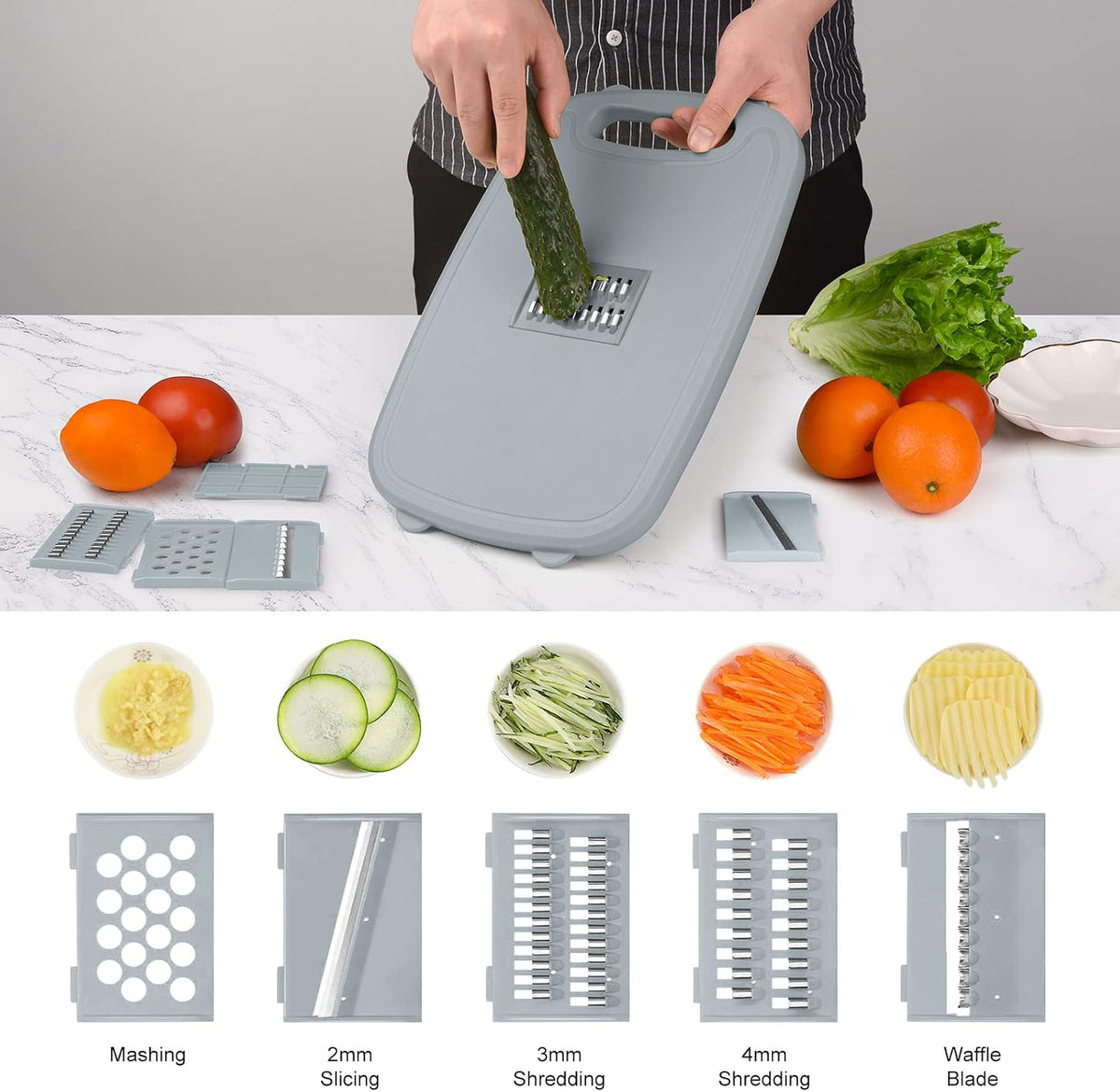 Camping Cutting Board, 9-in-1 Collapsible Chopping Board with Colander, Outdoor-Kitchen Vegetable Washing Basket for Campers, Camping Gifts Camping Accessories for RV Campers (Gray)