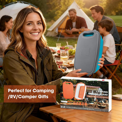 Camping Cutting Board, 9-in-1 Collapsible Chopping Board with Colander, Outdoor-Kitchen Vegetable Washing Basket for Campers, Camping Gifts Camping Accessories for RV Campers (Gray)