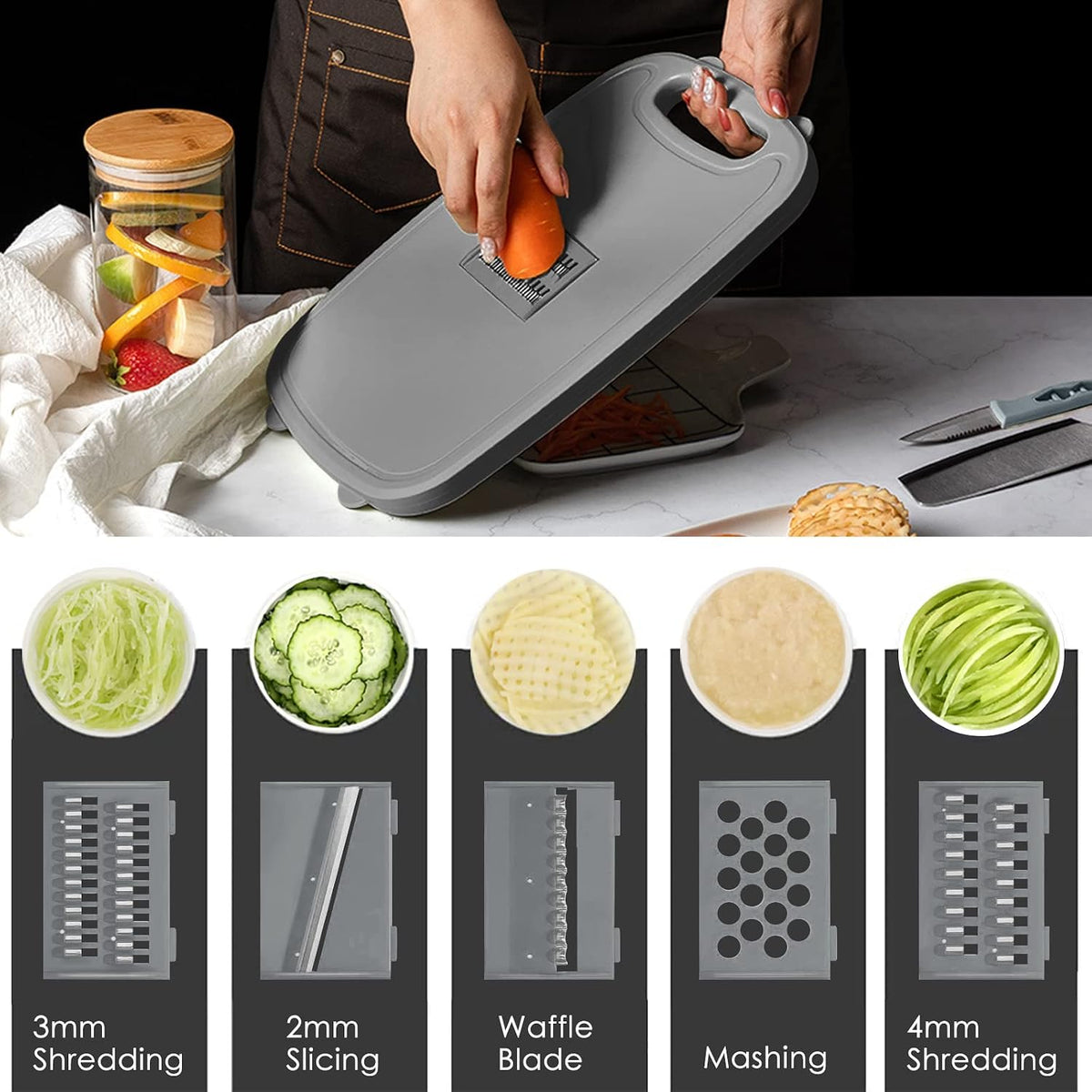 Camping Cutting Board, 9-in-1 Collapsible Chopping Board with Colander, Outdoor-Kitchen Vegetable Washing Basket for Campers, Camping Gifts Camping Accessories for RV Campers (Gray)