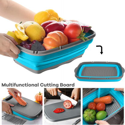 Camping Cutting Board, 9-in-1 Collapsible Chopping Board with Colander, Outdoor-Kitchen Vegetable Washing Basket for Campers, Camping Gifts Camping Accessories for RV Campers (Gray)