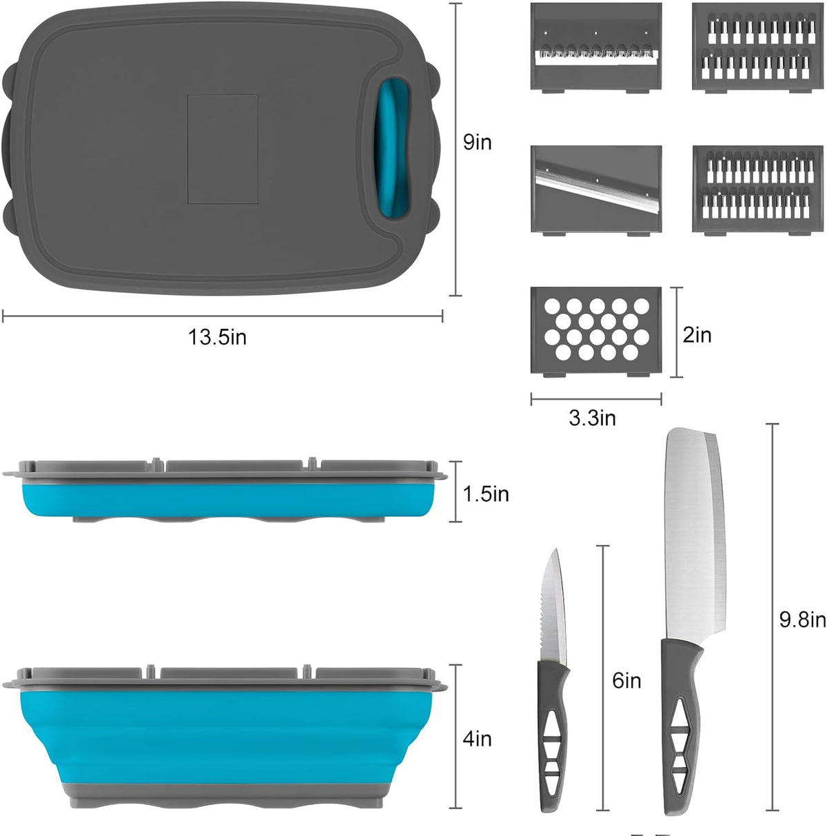Camping Cutting Board, 9-in-1 Collapsible Chopping Board with Colander, Outdoor-Kitchen Vegetable Washing Basket for Campers, Camping Gifts Camping Accessories for RV Campers (Gray)