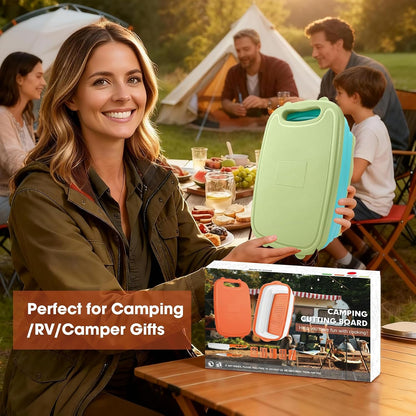 Camping Cutting Board, 9-in-1 Collapsible Chopping Board with Colander, Outdoor-Kitchen Vegetable Washing Basket for Campers, Camping Gifts Camping Accessories for RV Campers (Gray)