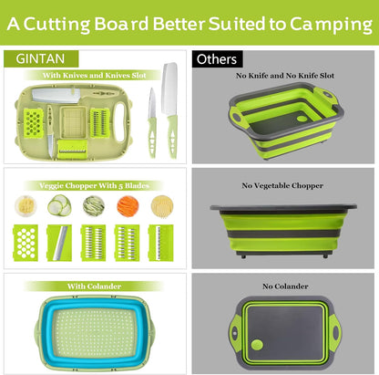Camping Cutting Board, 9-in-1 Collapsible Chopping Board with Colander, Outdoor-Kitchen Vegetable Washing Basket for Campers, Camping Gifts Camping Accessories for RV Campers (Gray)
