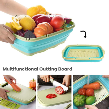 Camping Cutting Board, 9-in-1 Collapsible Chopping Board with Colander, Outdoor-Kitchen Vegetable Washing Basket for Campers, Camping Gifts Camping Accessories for RV Campers (Gray)