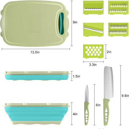 Camping Cutting Board, 9-in-1 Collapsible Chopping Board with Colander, Outdoor-Kitchen Vegetable Washing Basket for Campers, Camping Gifts Camping Accessories for RV Campers (Gray)